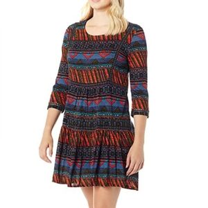 Desigual Women's Dudeleis Red Blue Knitted 3/4‎ Sleeve Mini Dress Large